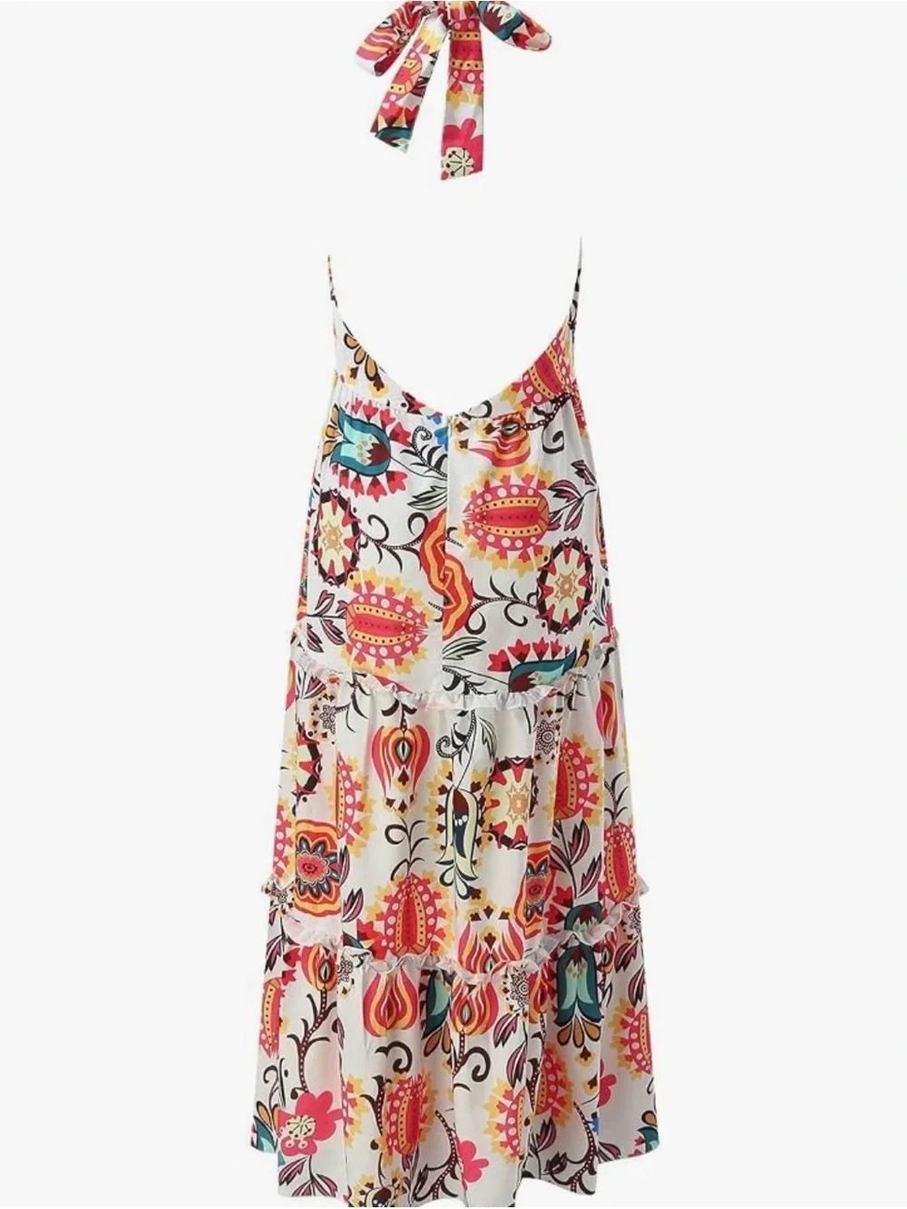 0177 Source Unknown White Halter Maxi Dress with Multicolor Floral Print - Picture 5 of 7